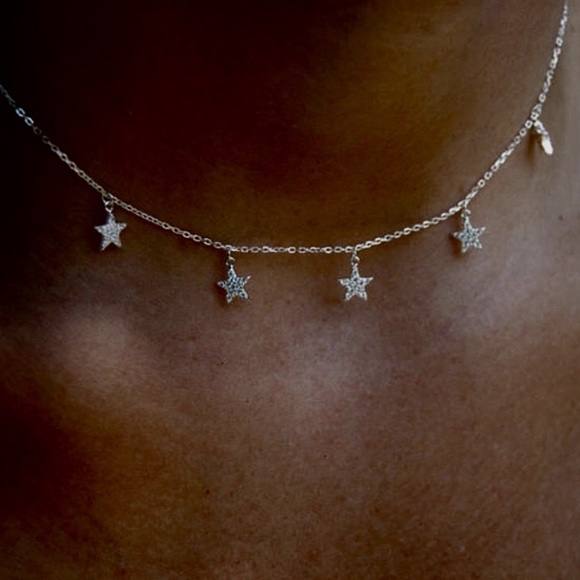 Jewelry - 🆕925 AAA 55 Cz’s Five 8mm Pave Star Necklace 16”+